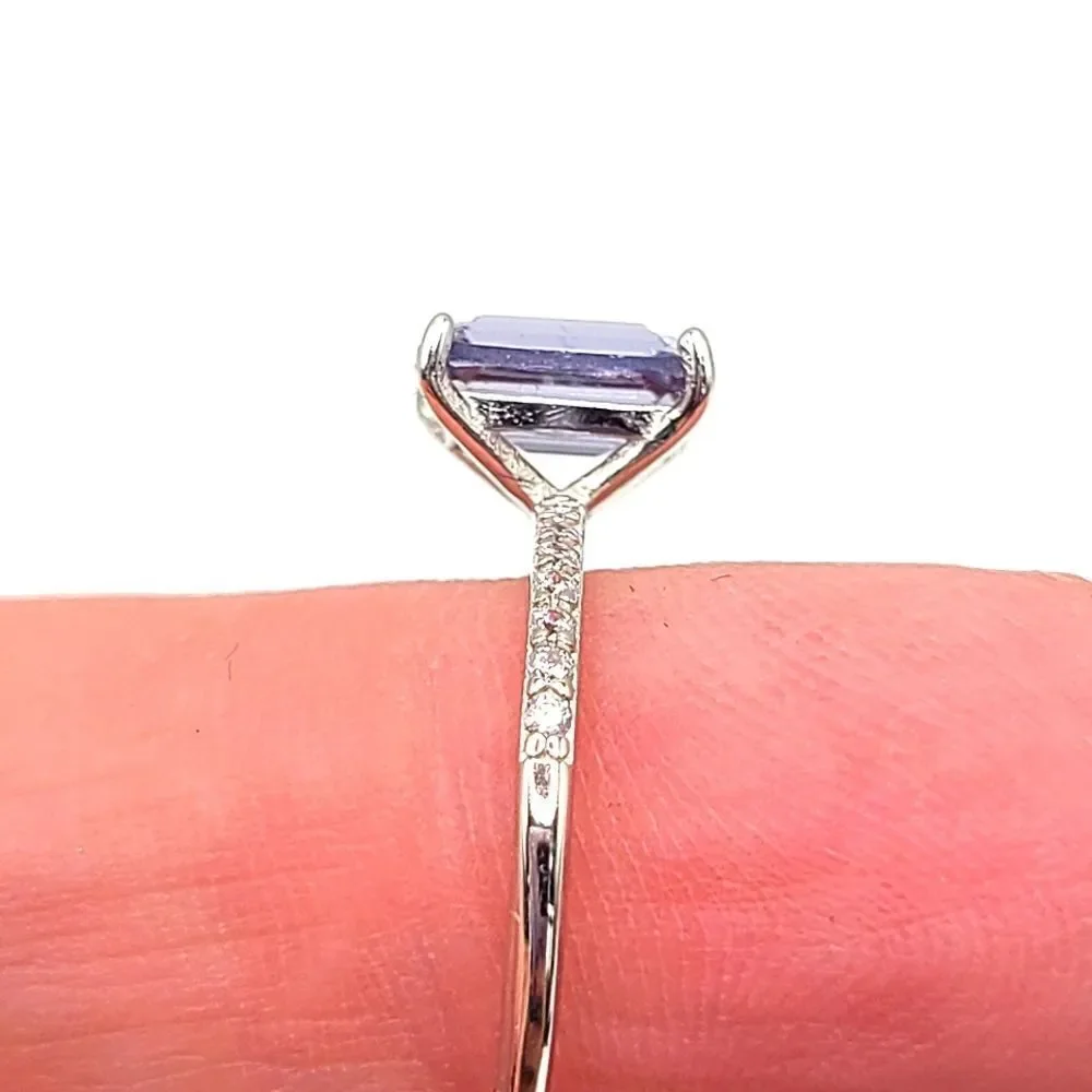 Sterling Silver Ring, Emerald cut lavender CZ Stone size 7